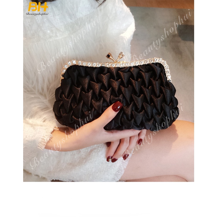 Ví Dự Tiệc Vải Satin Đính Đá Thời Trang 2022 Sang Trọng