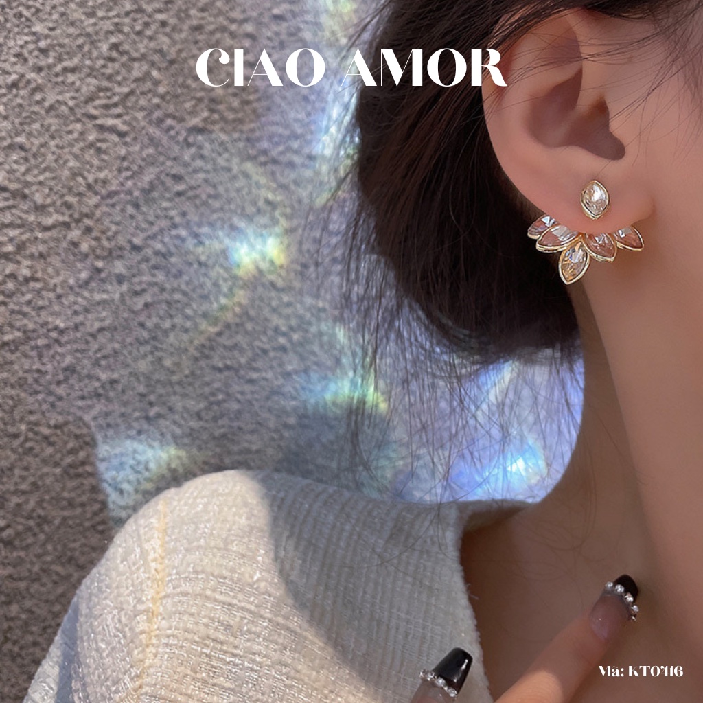 Khuyên tai nữ, Bông tai bạc 925 hoa sau cánh to đá sang trọng lấp lánh dự tiệc Trang sức Ciao Amor - KT0416