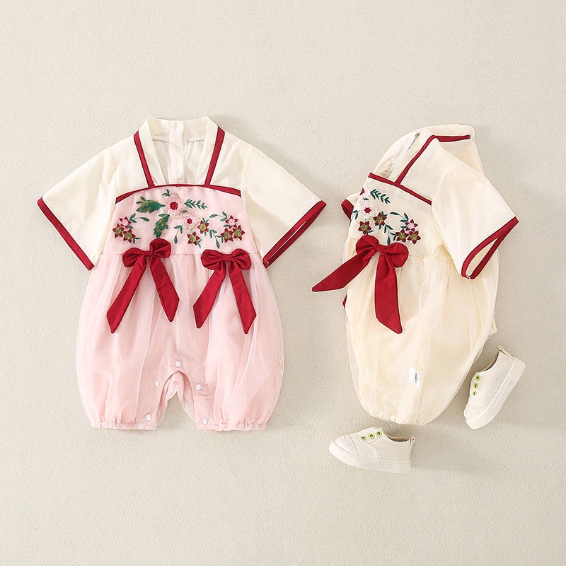 Bộ Áo Liền Quần Kiểu Sườn Xám Phong Cách Trung Hoa Cho Bé Gái Sơ Sinh
