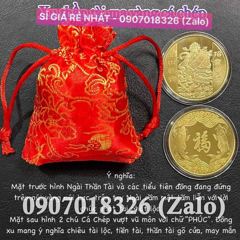 Móc khóa Đồng Tiền Xu Hình Thần Tài Khai Lộc - Cá Chép Phong Thuỷ May Mắn
