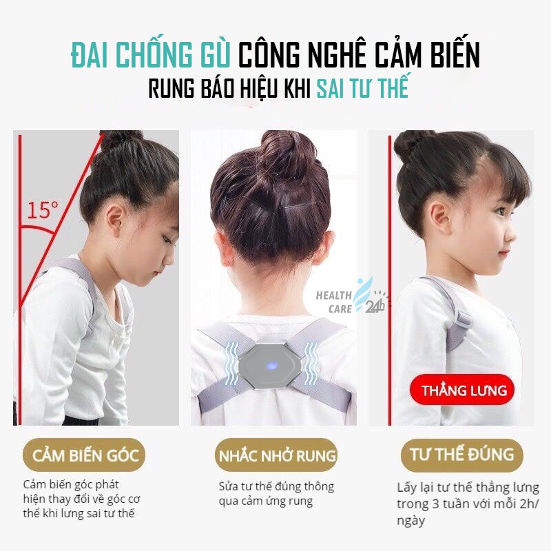 Đai Chống Gù Lưng Điện Tử Thông Minh - [BÁO RUNG TỰ ĐỘNG] Dùng Cho Người Lớn Và Trẻ Em