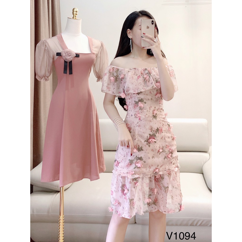 [ xả kho ] MiD Đầm hoa 3D trễ vai V1094 Mie Design ảnh thật