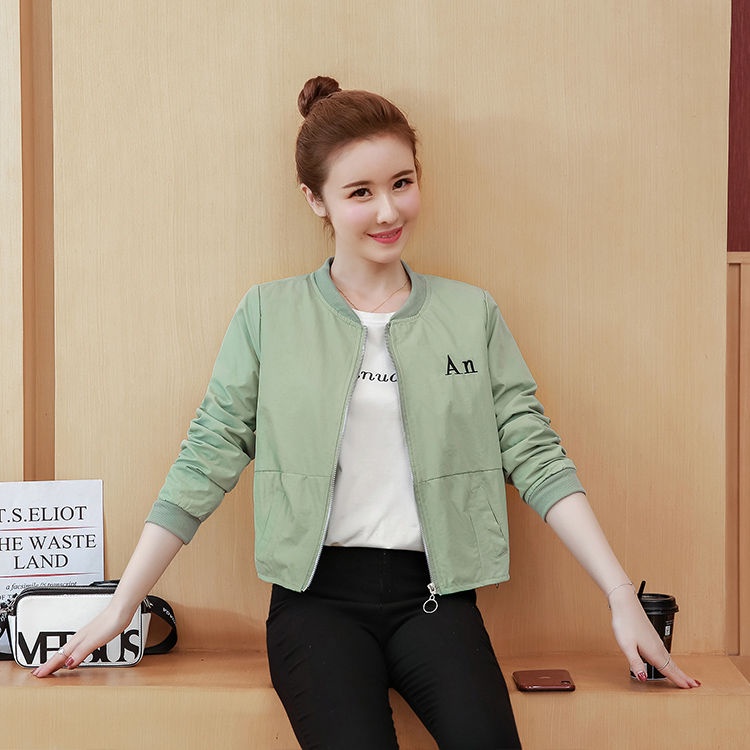 Áo khoác bóng chày dáng rộng thêu chữ thời trang xuân thu mới 2021 cho nữ