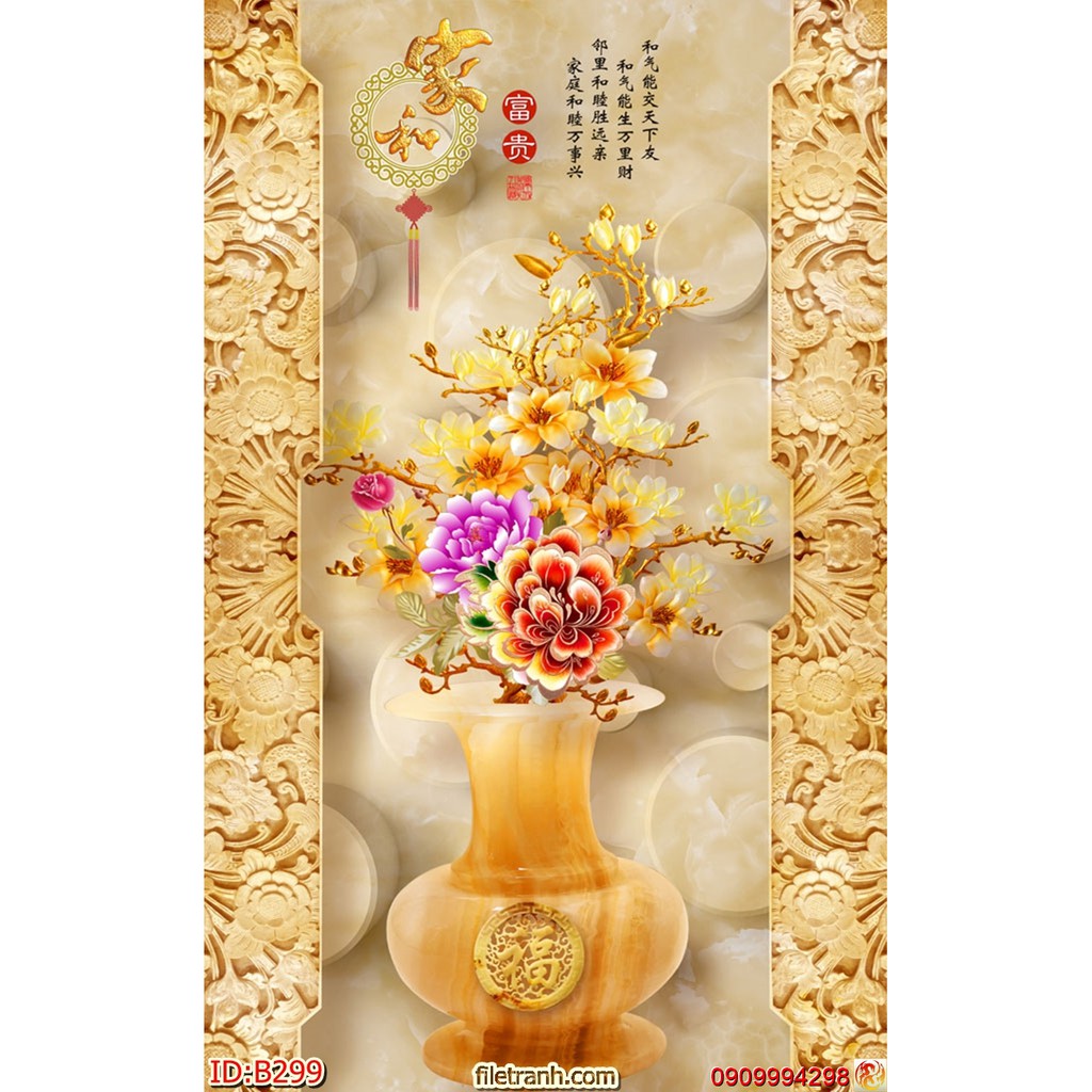 TRANH DÁN TƯỜNG 3D BÌNH HOA, LO HOA NHIỀU MẪU