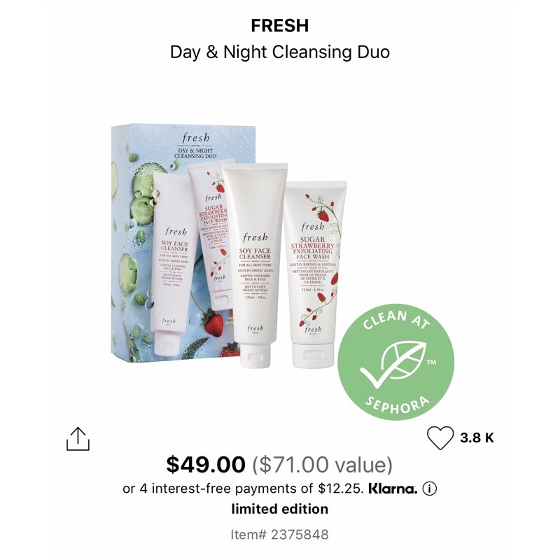 SET SỮA RỬA MẶT FRESH DAY & NIGHT CLEASING DUO - Sữa rửa mặt Fresh Soy và Tẩy da chết Fresh dâu tây