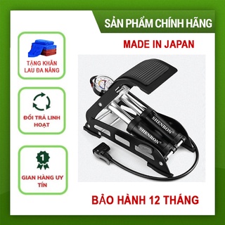 Bơm hơi đạp chân 2 piston nhật bản shenron sr-68a tặng kèm khăn lau xe đa năng