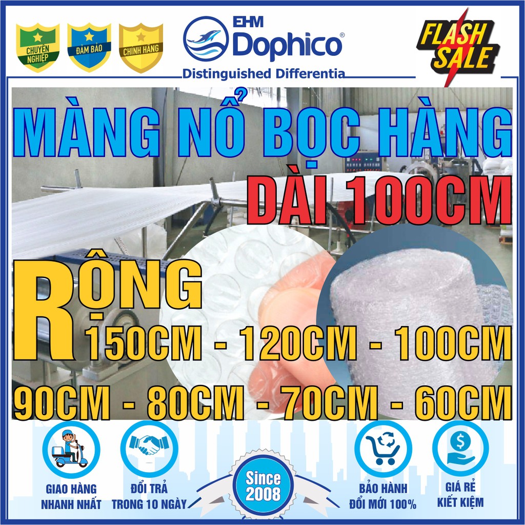 Cuộn Dài 100M x Rộng 150/120/100/90/80/70/60CM – Xốp nổ bọc hàng – Màng xốp bóng khí