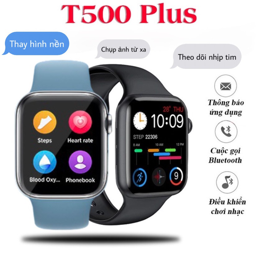 Đồng Hồ Thông Minh T500+ Plus seri 6 Hiwatch 6 Thay ảnh Nghe gọi kết nối bluetooth 5.0 44mm Pin Trâu