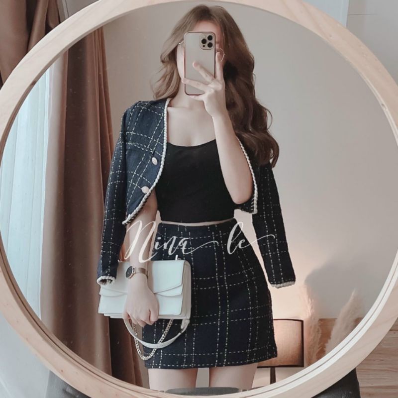 set dạ tweed 3 món sang chảnh
