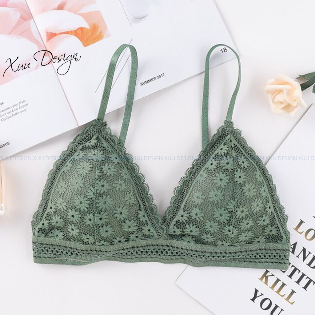 Áo bra nữ ren hoa cúc, không gọng có đệm mỏng Xuu Design BR05