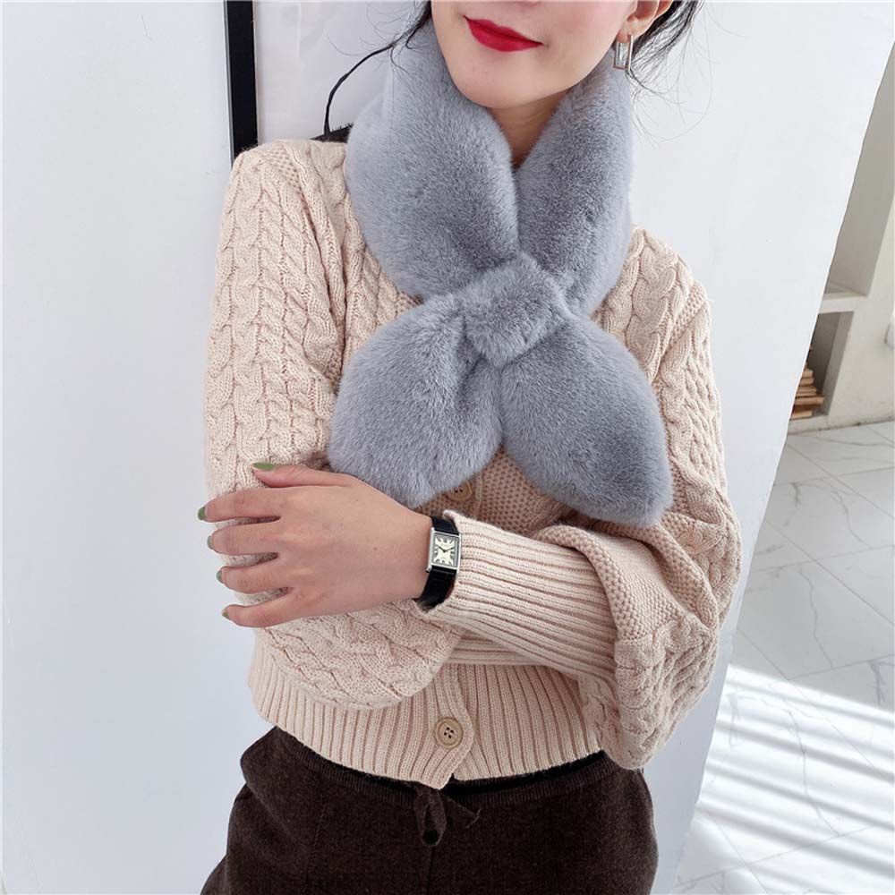 Khăn choàng cổ vải lông thỏ giả màu trơn dày dặn ấm áp phong cách Hàn Quốc dễ thương cho nữ