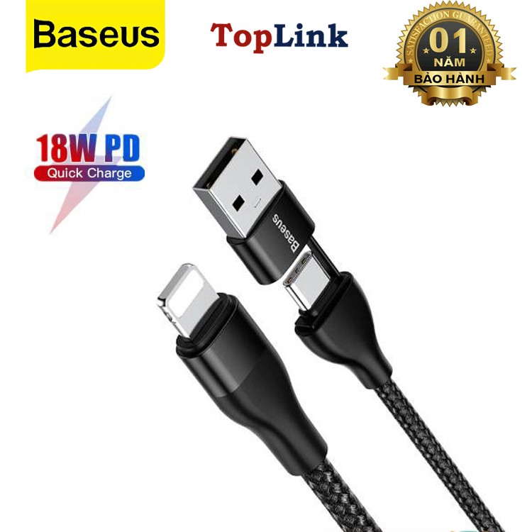 Cáp Sạc Và Truyền Dữ Liệu 2 Trong 1,18W To Type-C/USB Sạc Nhanh Cho IP11 Pro XR XS Max X 8 7 6 6 S