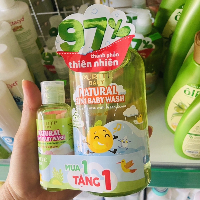 Combo Sữa tắm gội Purité Baby Hương hoa anh đào 2in1 cho bé 500ml + tặng sữa tắm gội Purité hoa anh đào 60ml