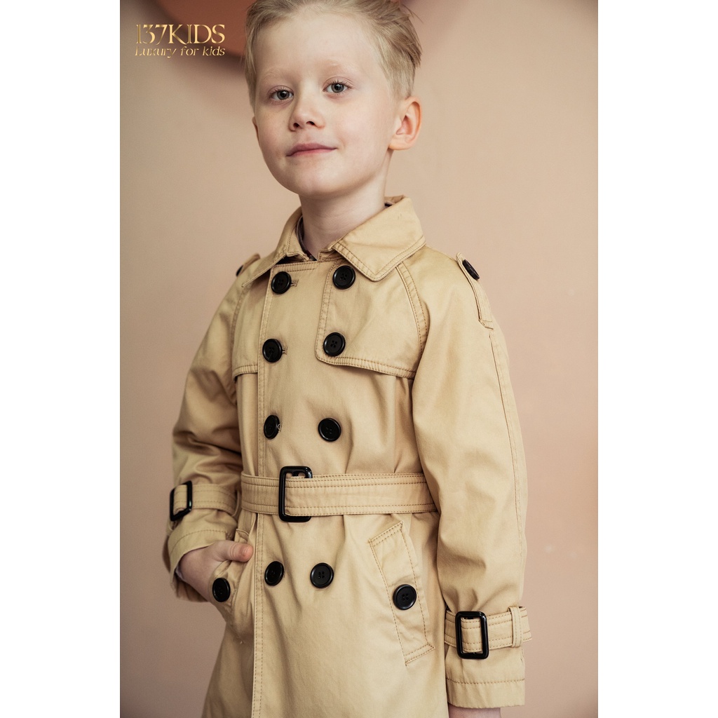 Áo khoác trendcoat bé trai 137KIDS thiết kế cao cấp 2 lớp dày dặn có đai lưng phong cách