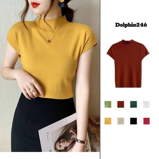 Áo Len Nữ Dệt Kim tay hến Cổ Lọ Tay Ngắn Màu Trơn Dáng Ôm Thời Trang Kiểu Hàn Quốc S-3.2