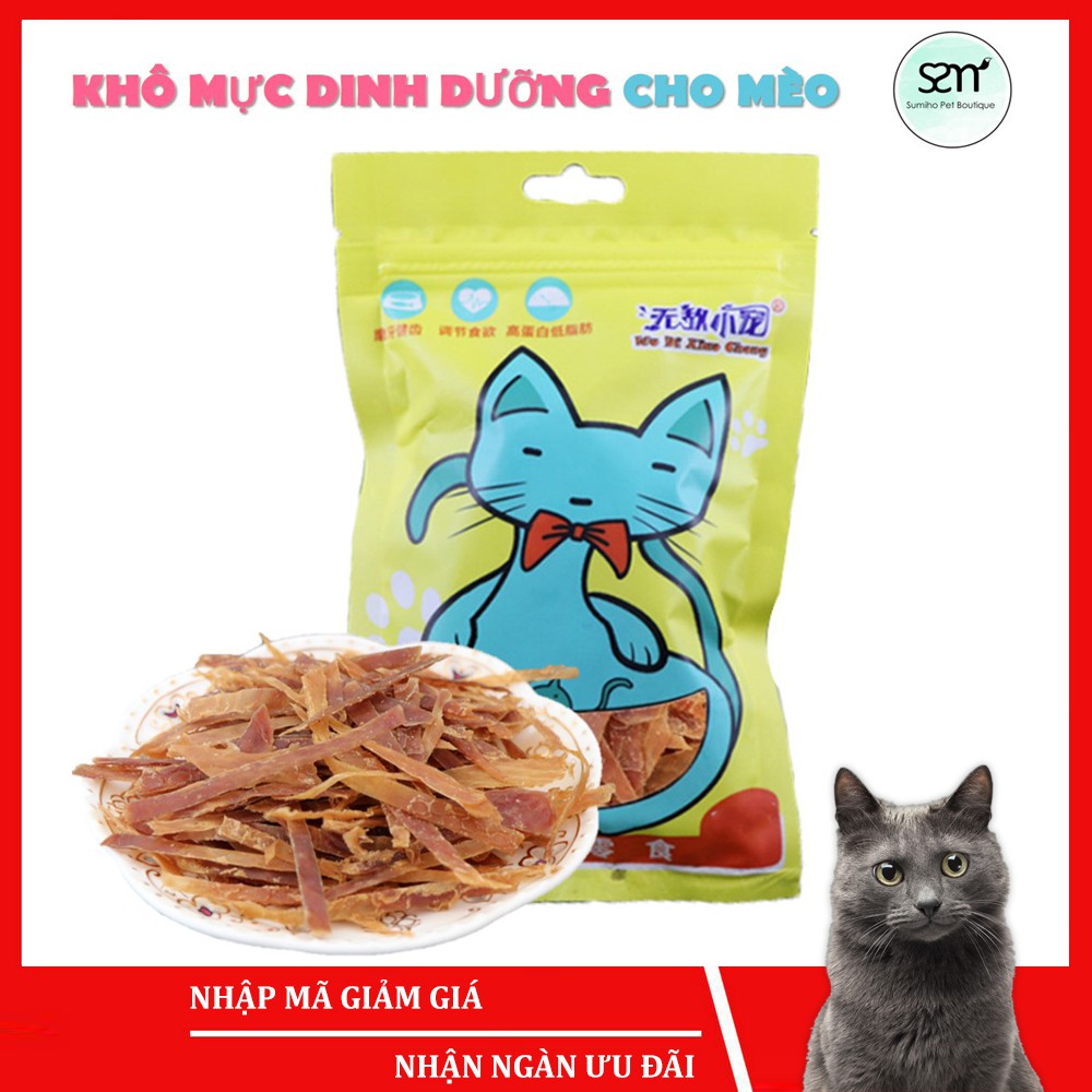 Bánh thưởng cho mèo Sumiho (Mực xé sấy khô) túi 100gr - Phù hợp mọi loại mèo