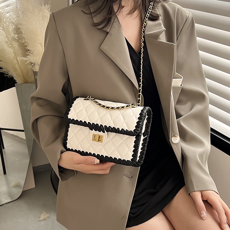 Túi Đeo JASMIN NOIR Chéo Dáng Vuông Nhỏ Họa Tiết Sọc Caro Phối Dây Xích Thời Trang Trẻ Trung Cho Nữ
