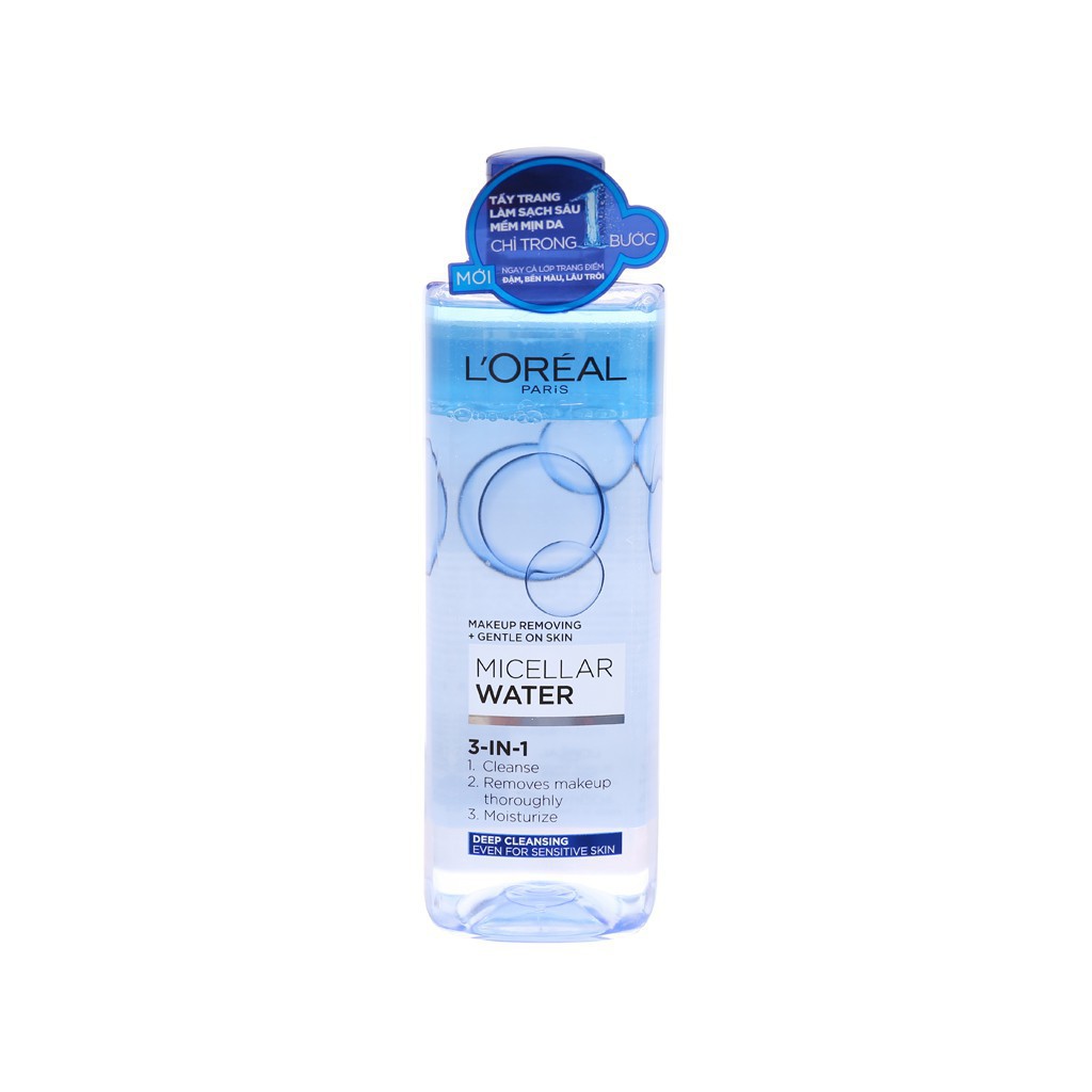 Nước tẩy trang Loreal paris 3 in 1 micellar water 400ml Deep Cleansing màu xanh đậm cho da dầu mụn