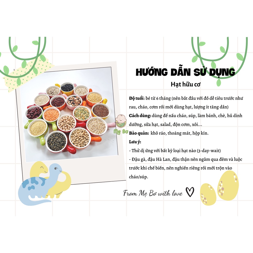 [MẸ BƠ] TỔNG HỢP HẠT HỮU CƠ CHO BÉ ĂN DẶM NHẬP KHẨU 100g (nấu cháo, làm bánh, nấu chè...)