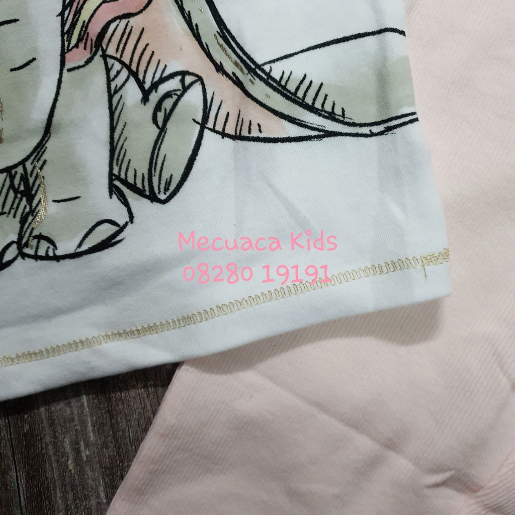 [3y] Bộ ngủ cotton mặc nhà dài tay thu đông disney hình voi cho bé gái xuất dư xịn