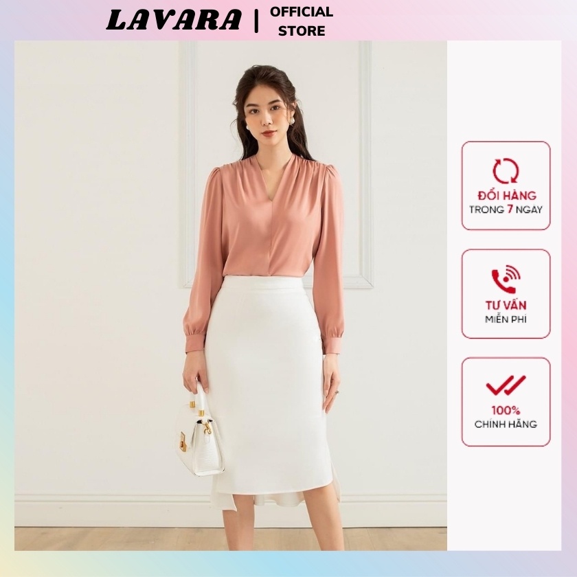 Áo sơ mi nữ kiểu công sở cổ V form rộng dài tay LAVARA SM01