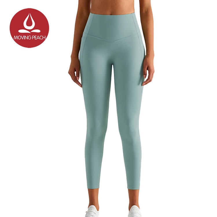 MOVING PEACH Women Sports Leggings Skin-friendly Yoga Pants with Pockets ALU