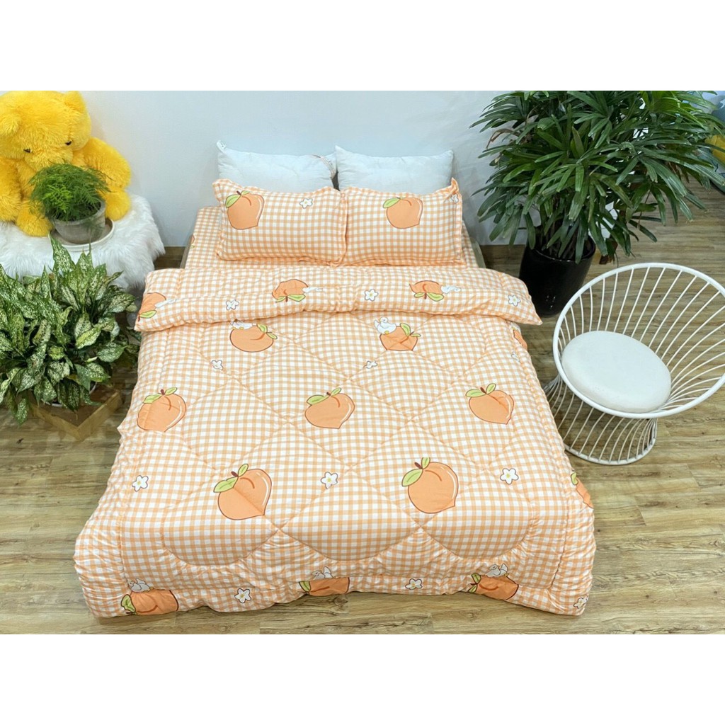 Bộ Chăn Ga Gối Cotton Poly Chăn Chần Bông 5 Món Cao Cấp (Gạt Trái Xem Mẫu)