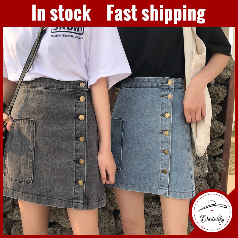 Daduhey Chân váy ngắn denim dáng chữ A có túi ngang hông thời trang mùa hè 2022 mới