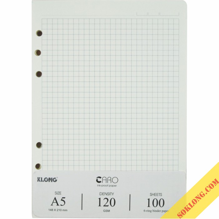 Ruột sổ còng A5 100 tờ caro ô vuông MS 996 giấy dày dặn, giấy refill binder KLong