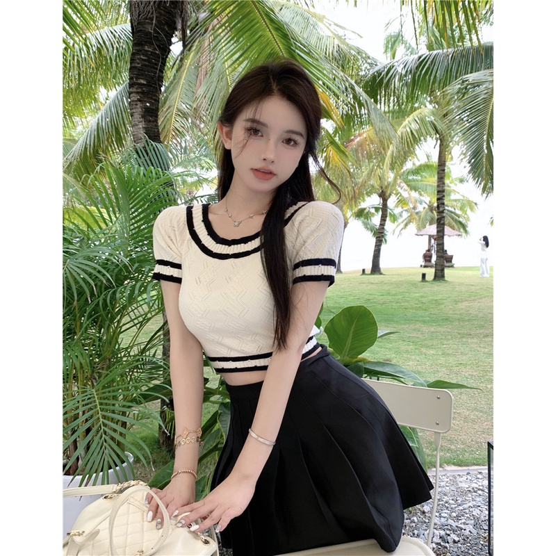 Áo QADCOL dệt kim phong cách Hàn Quốc thiết kế đơn giản cho nữ