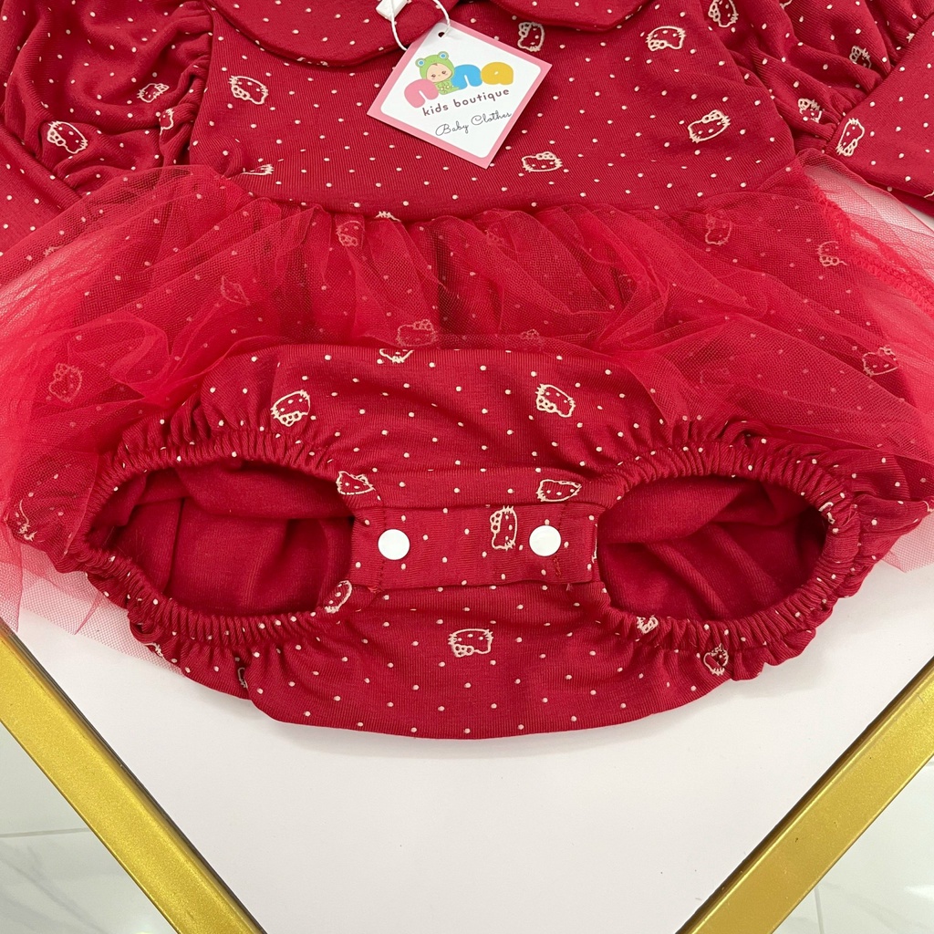 Body thu đông cho bé Nina Kids Boutique Body váy bé gái sơ sinh Bộ áo liền quần Dài tay Size 0 24 tháng Kèm Turban nơ