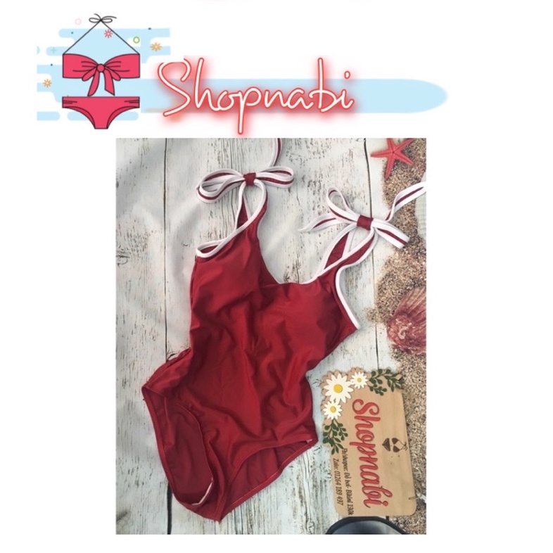 Bikini đi biển liền mảnh nơ vai dễ thương, có 4 màu