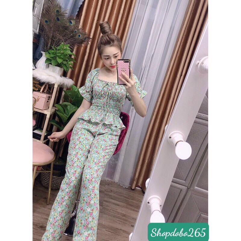 Đồ bộ nữ,đồ ngủ mặc nhà vải lụa hoa nhí bo chun siêu dễ thương size 45-55kg.