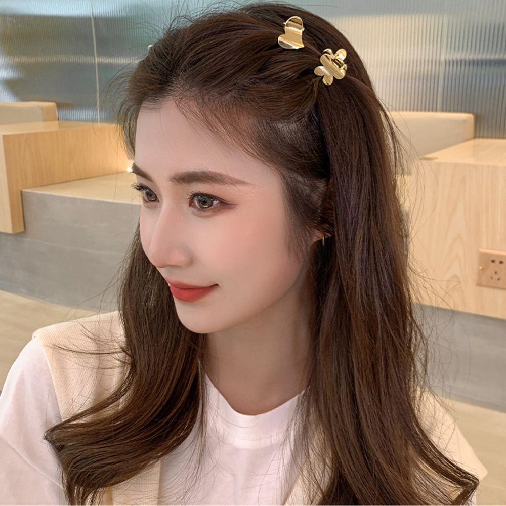 Kẹp Tóc Kim Loại Màu Trơn Họa Tiết Trái Tim Thời Trang Hàn Quốc