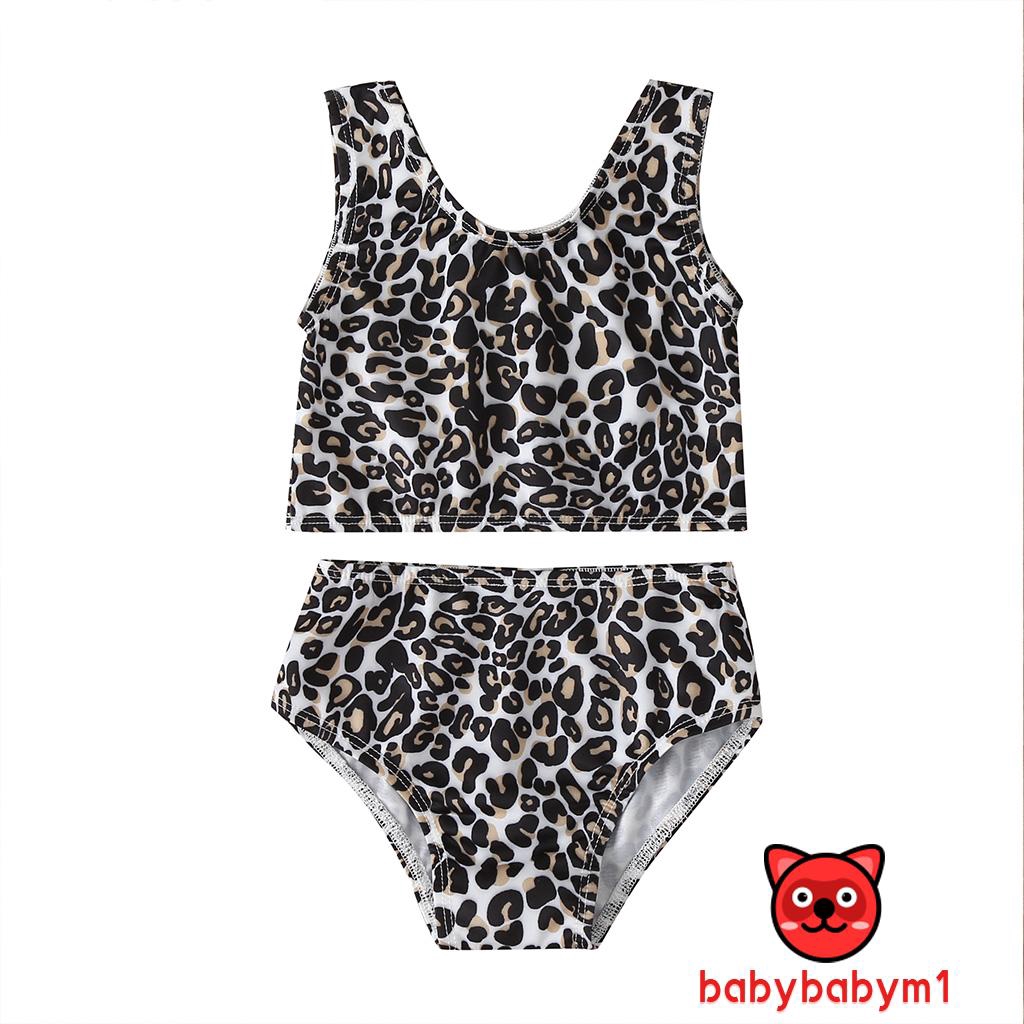➤♕❀❤Toddler Girls Two Piece Swimsuit Leopard Bathing Suits Swimwear Beach Cheetah Bikini