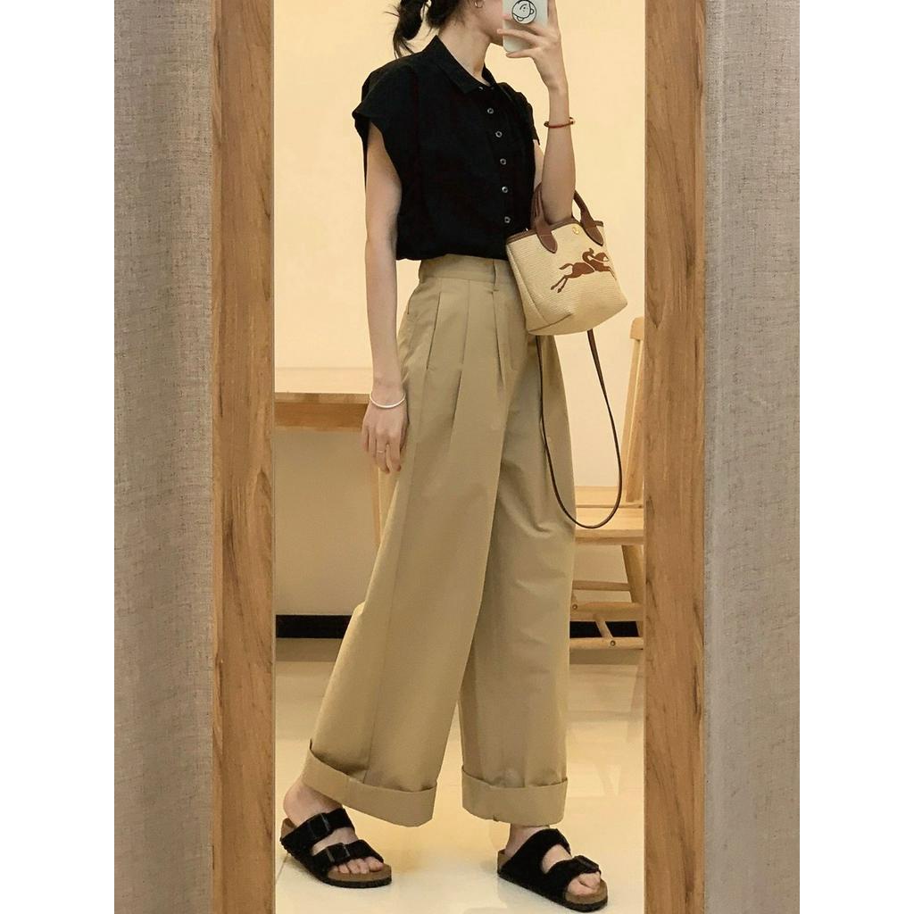 Quần Kaki Ống Rộng Lưng Cao Phong Cách Nhật Bản Thời Trang Mùa Hè 63961