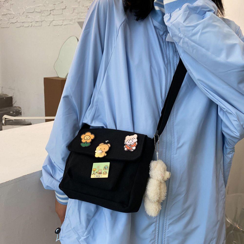QQMALL Túi Vải Canvas Đeo Chéo Phong Cách Harajuku Thời Trang Cho Nữ