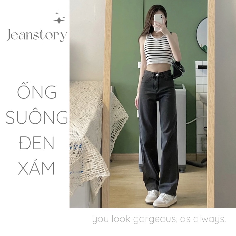 Quần Yuri Jeans Ống Suông Xám Đen