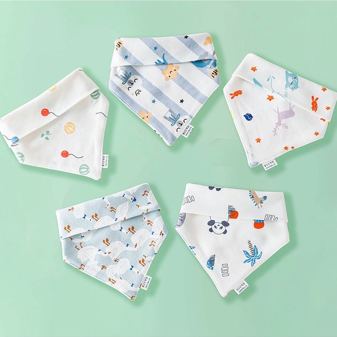 [Ảnh thật] Yếm tam giác hoạ tiết xinh xắn 100% cotton chống thấm cho bé (Mẫu động vật)