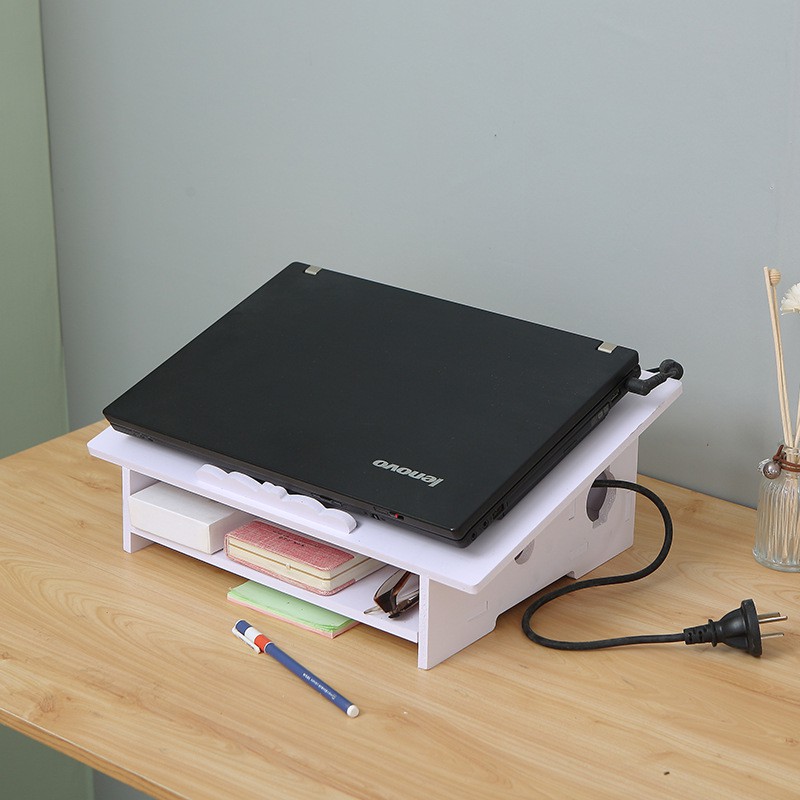 Giá để máy tính laptop bằng gỗ để bàn, có mẫu khay đựng bút - Ico Home