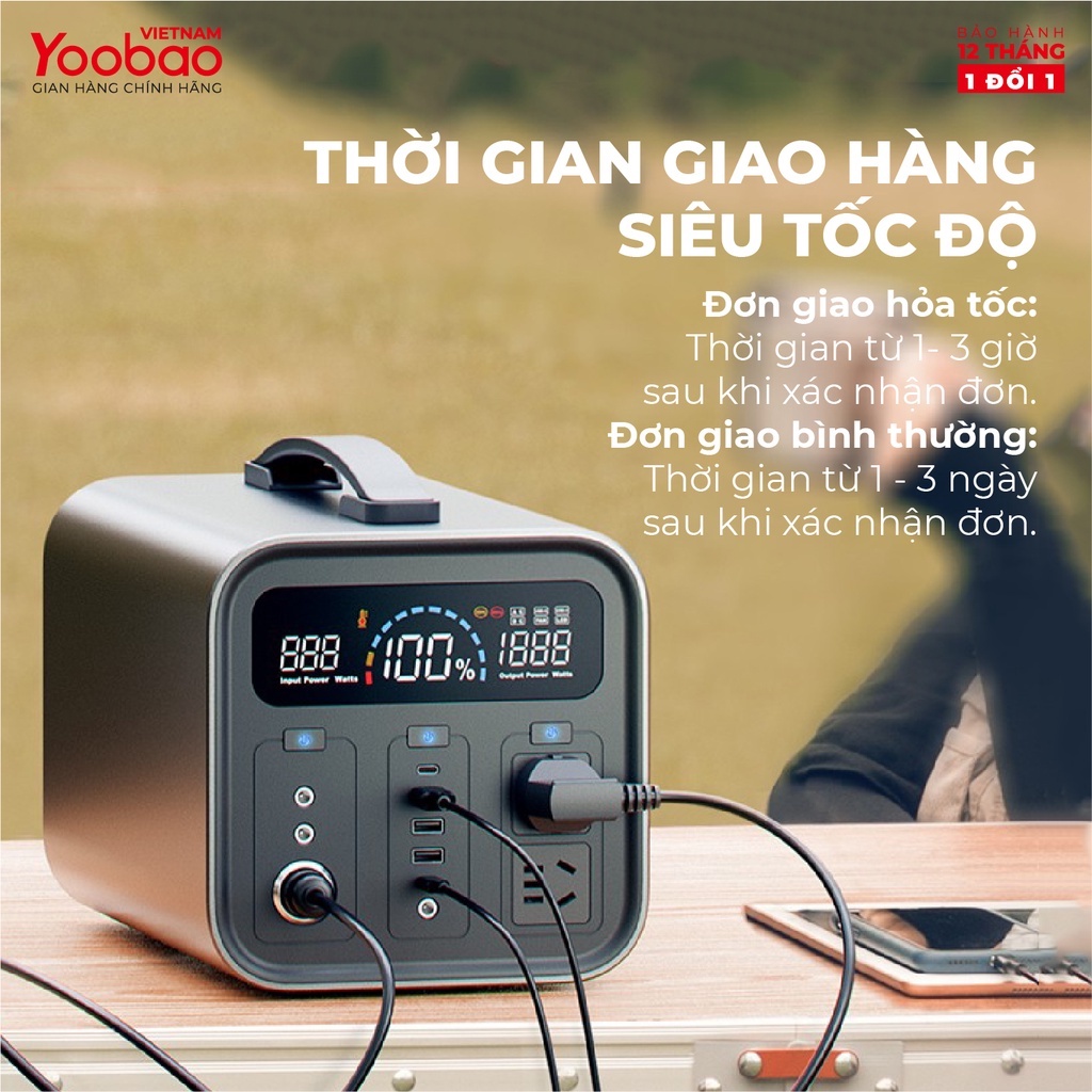 Trạm sạc dự phòng Yoobao EN1000S dung lượng 280800mAh, sạc nhanh PD60W 220V/1000W, màn hình LED Tích hợp đèn pin