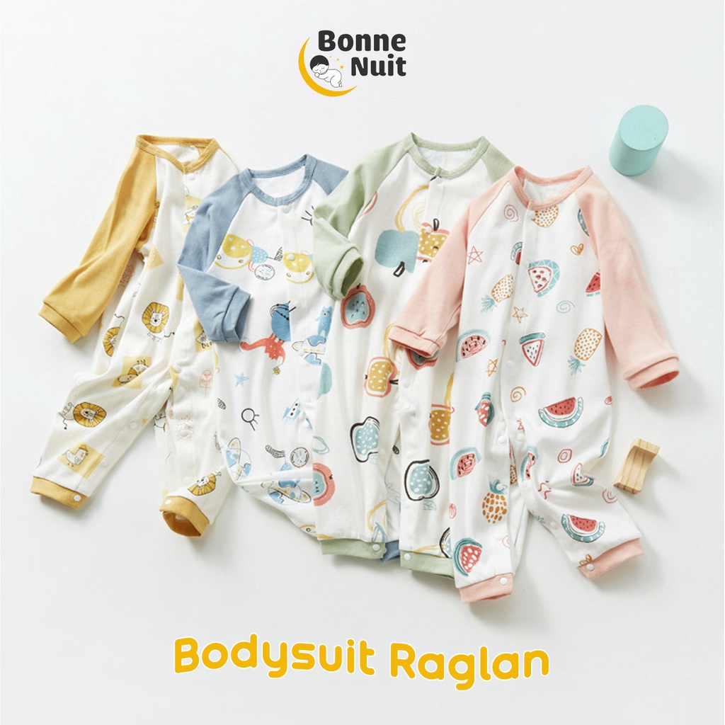 Bodysuit tay Raglan cách điệu trendy 100% Cotton cho bé