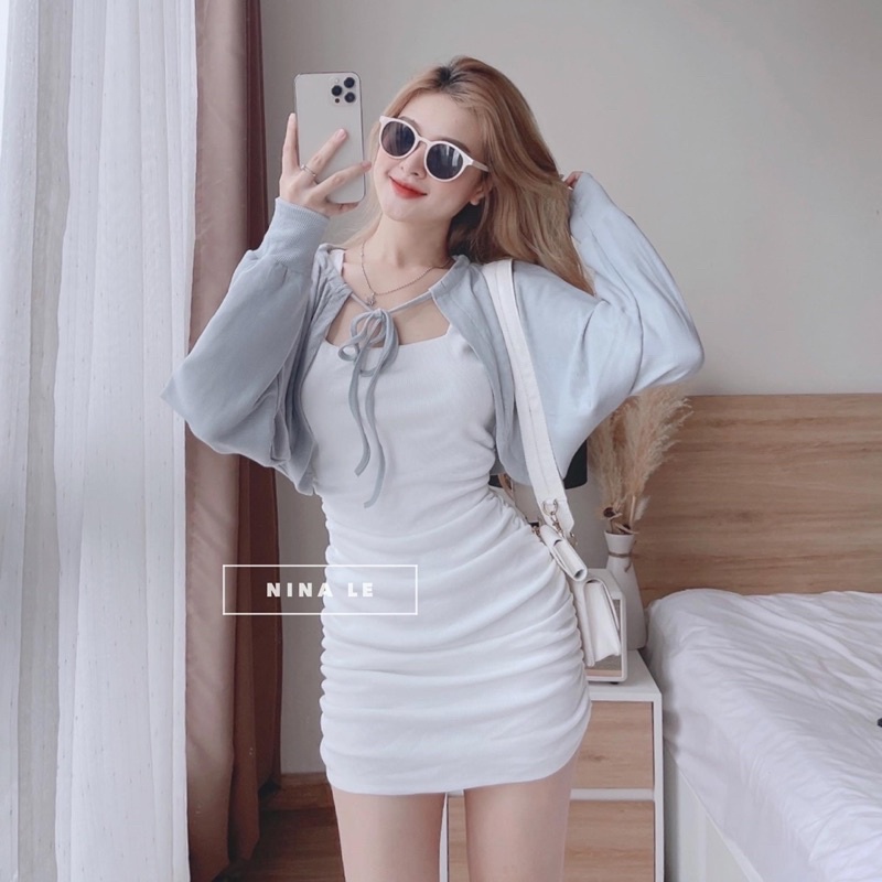 SET ĐẦM 2S TRẮNG BODY KHOÁC CROP XANH