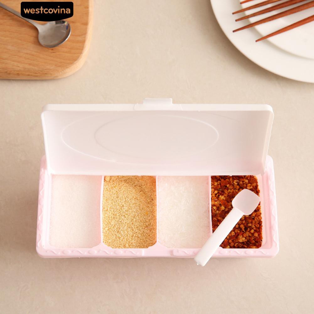 Hộp đựng gia vị 4 ngăn kèm muỗng