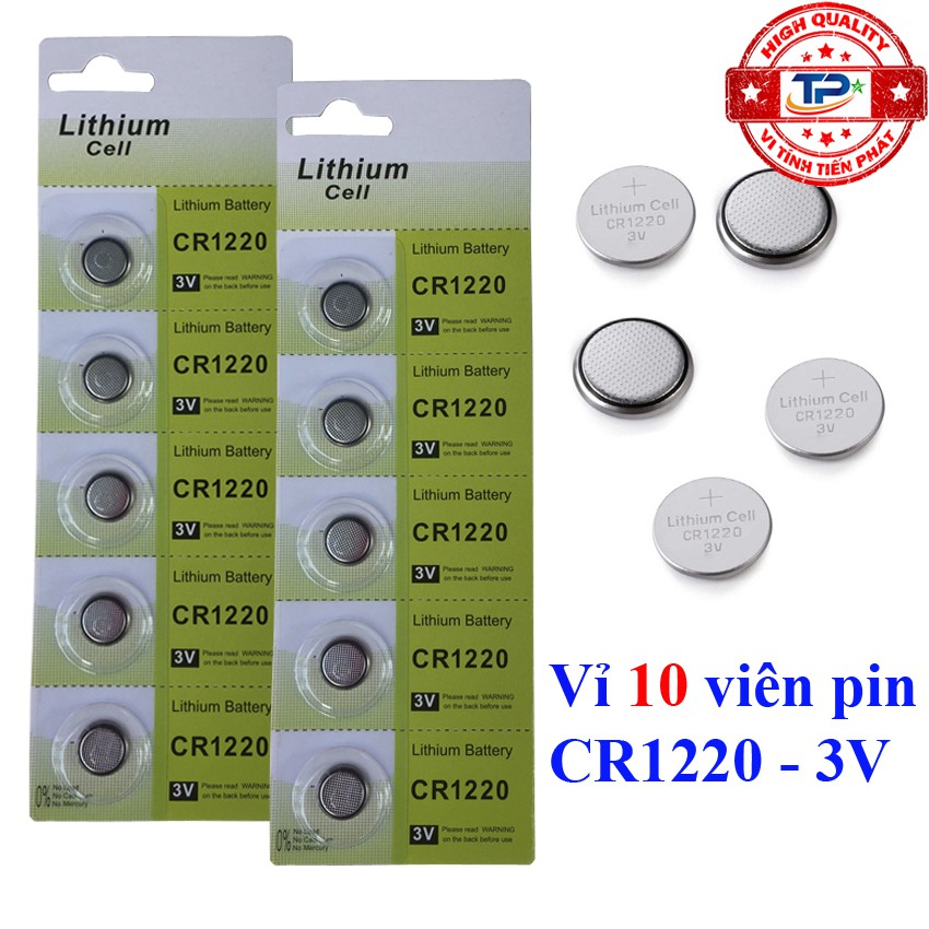 Vỉ 10 viên pin nút áo Lithium CR1220 3V Pin Không Chứa Hg và Cd, dùng cho rất nhiều thiết bị điện , điện tử