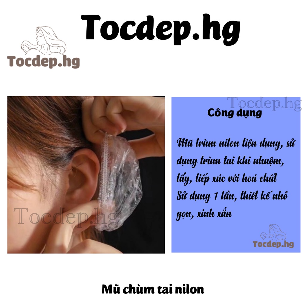 Mũ chụp tóc chùm đầu, chụp chùm tai nilon dùng 1 lần, dụng cụ nhuộm tóc làm hóa chất bảo vệ tai Tocdep.hg