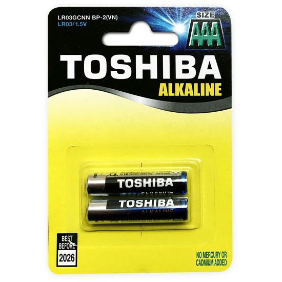 Pin kiềm Alkaline Toshiba AAA vĩ 2 viên - điện năng lớn dùng cho điều khiển, pin cửa, đồ chơi các loại