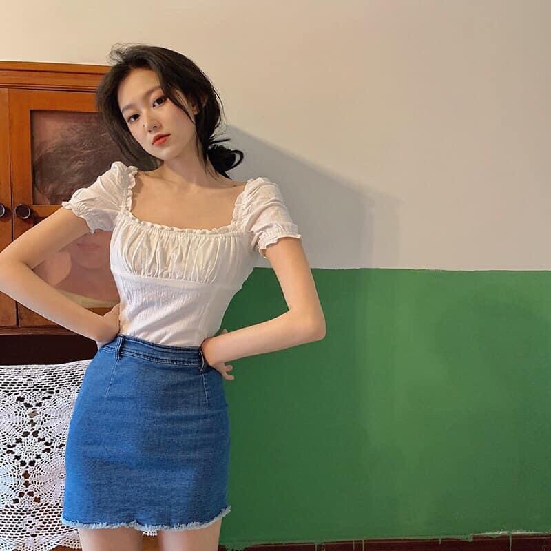 Áo cổ vuông sexy dễ thương taobao ulzzang (có sẵn, hình thật)