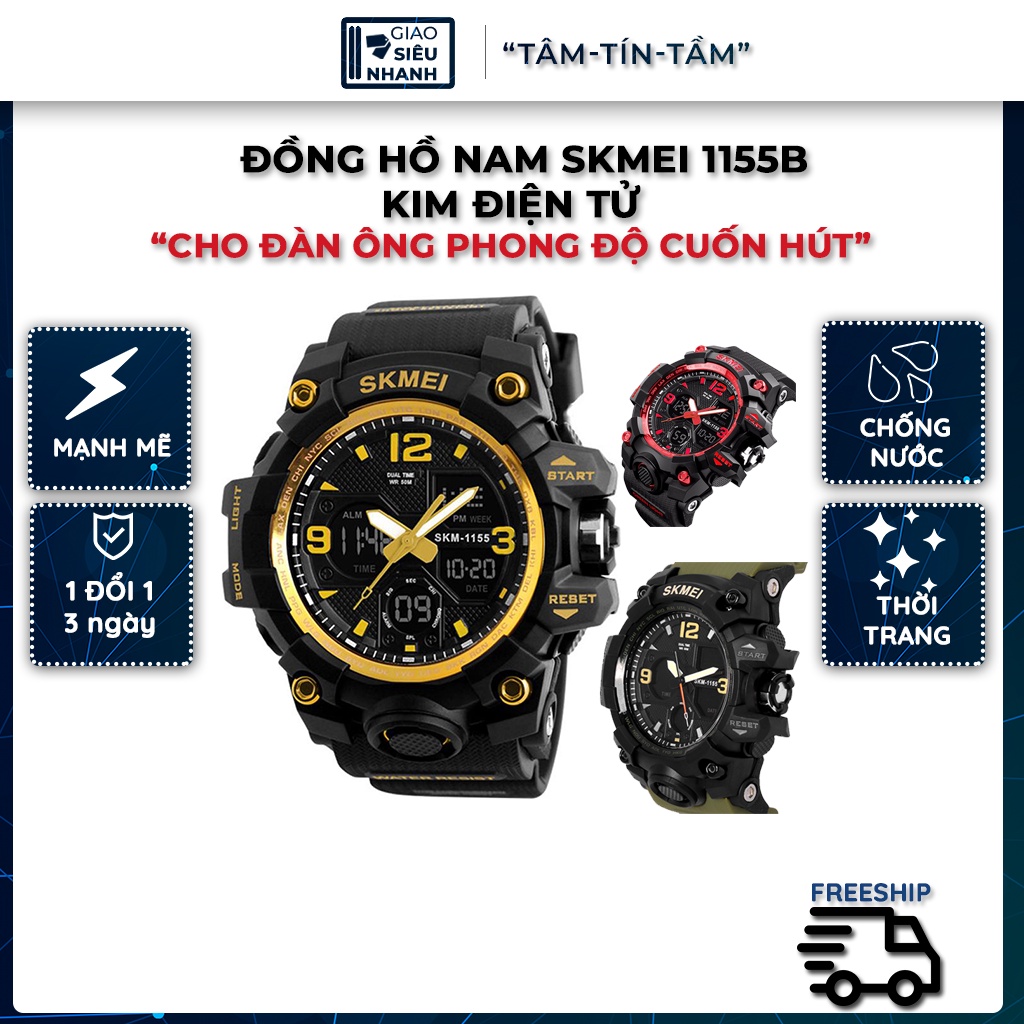 Đồng Hồ Đeo Tay, Đồng hồ Nam Skmei 1155B Kim Điện Tử Kiểu Dáng Thể Thao, Chất Lượng, Độ Bền Cao - Sale Sốc 50%