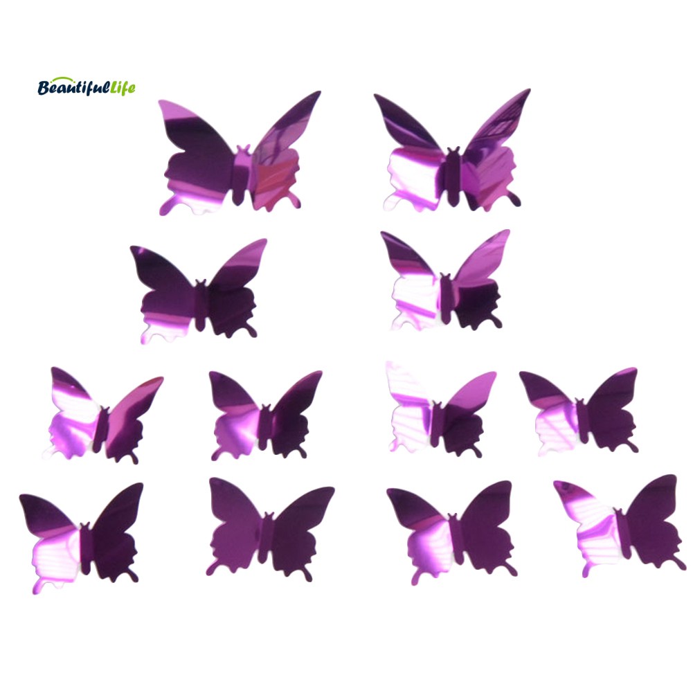 Flash Wall 12pcs / Set Butterfly 3d Mirror Sticker